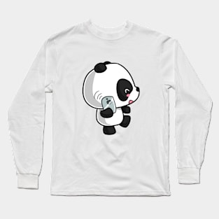 Kawaii panda on the phone Long Sleeve T-Shirt